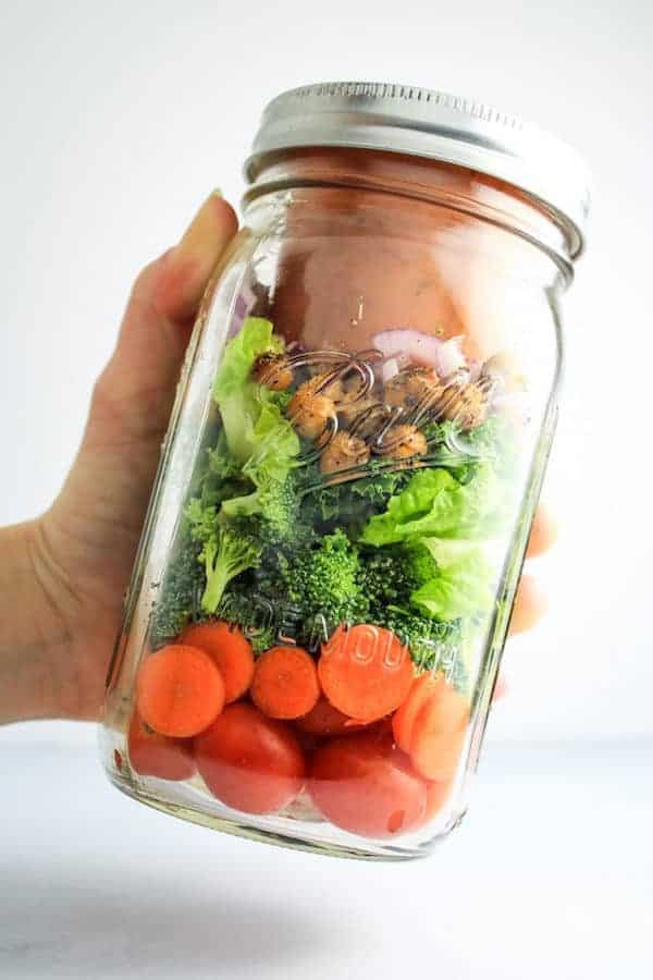 vegan kalamata salad in a jar