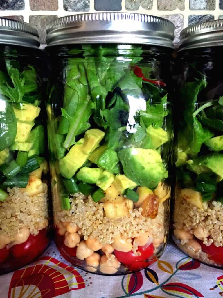quinoa chickpea salad in a jar