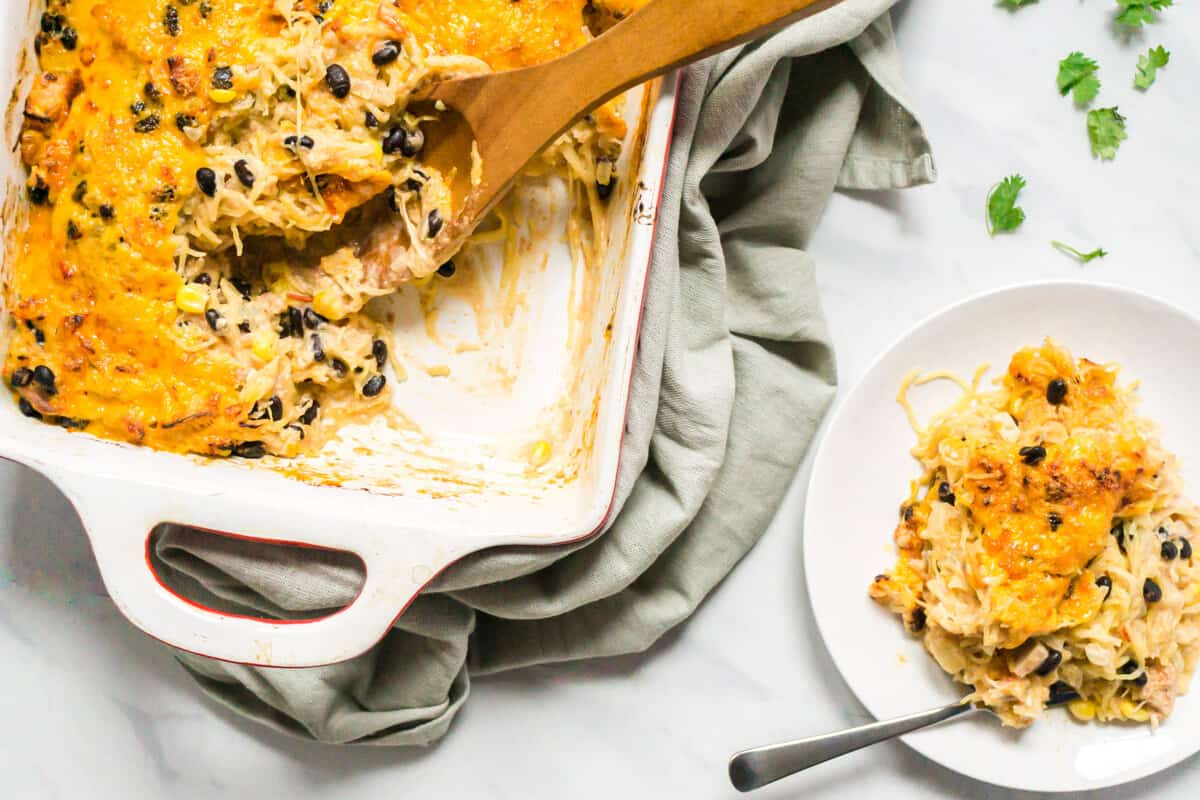 Enchilada Casserole with Chicken and Spaghetti Squash