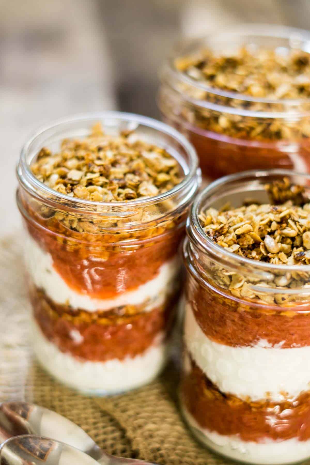 rhubarb parfait with sunflower seed granola