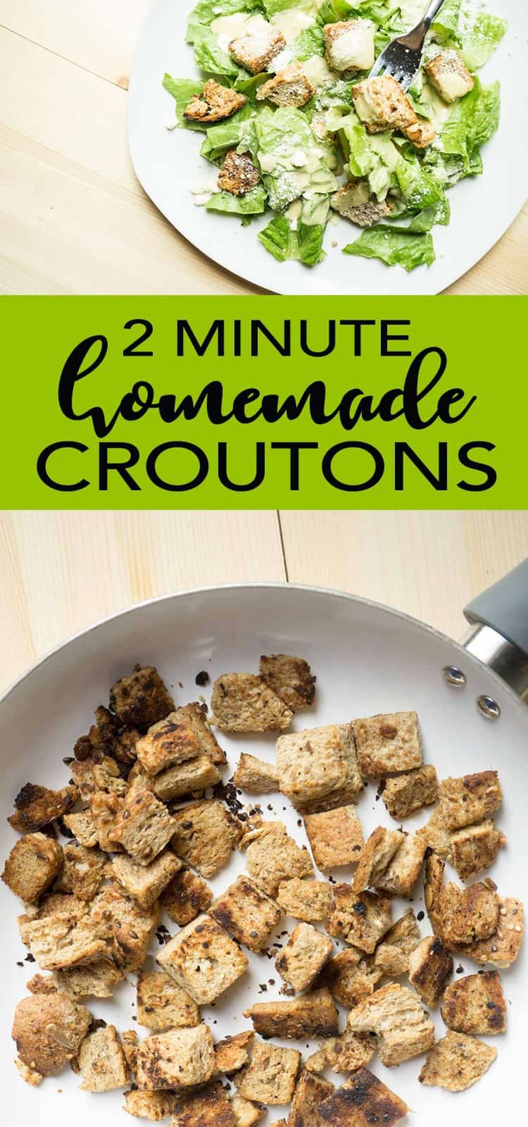 Quick, easy, homemade croutons in a frying pan.