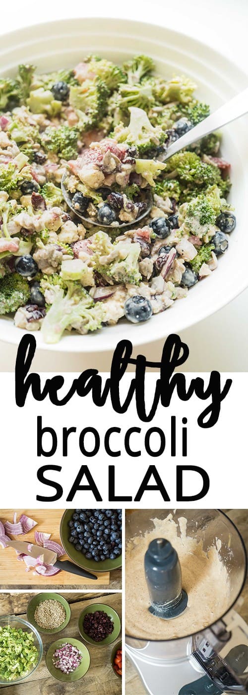 healthy broccoli salad with a creamy almond dressing