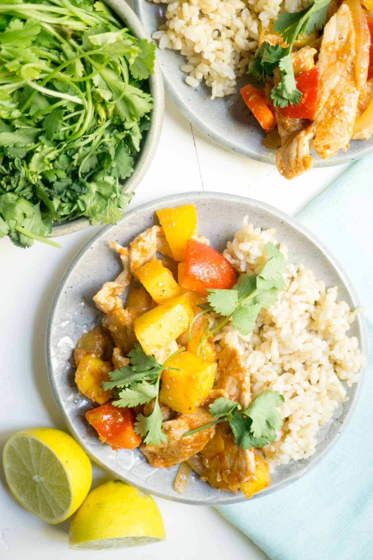 spicy pork with mango and rice