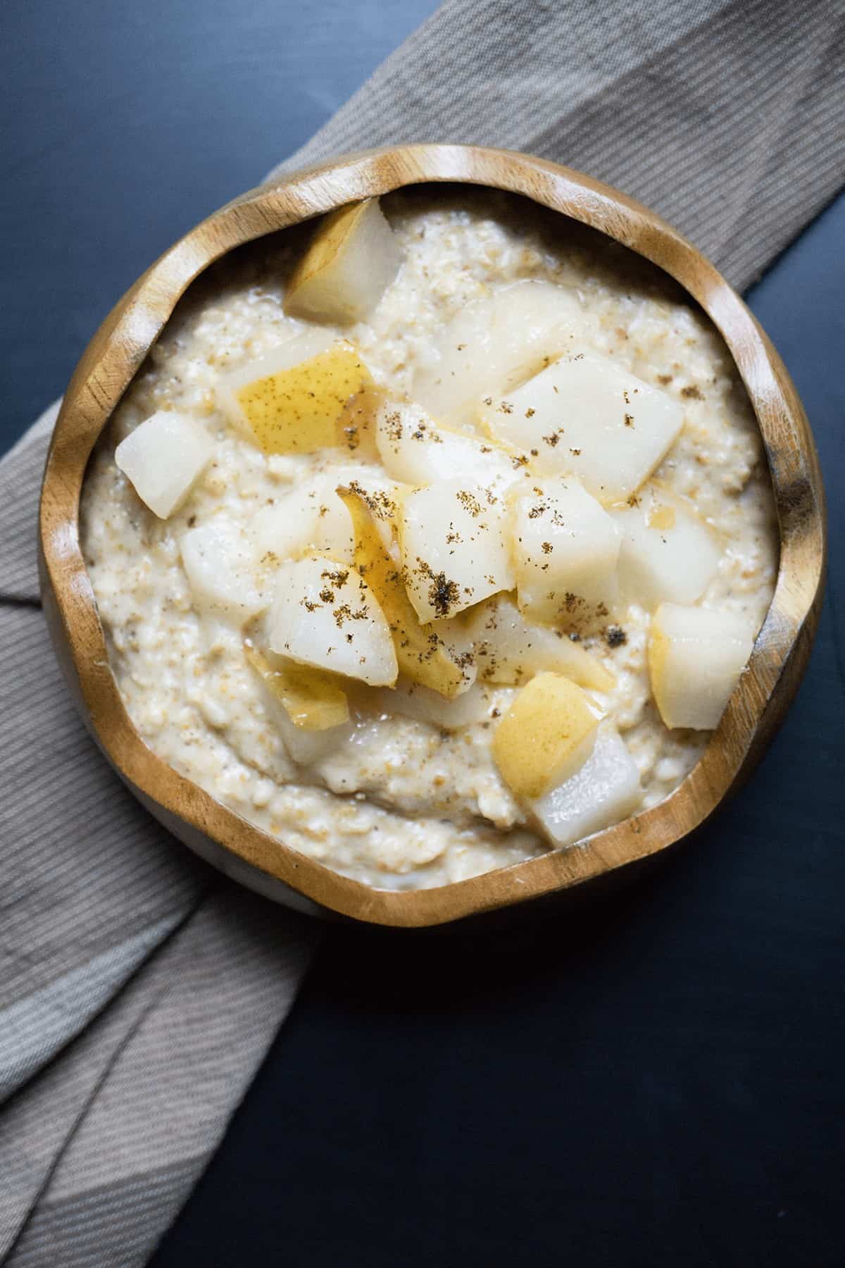 high protein oatmeal -vanilla pear