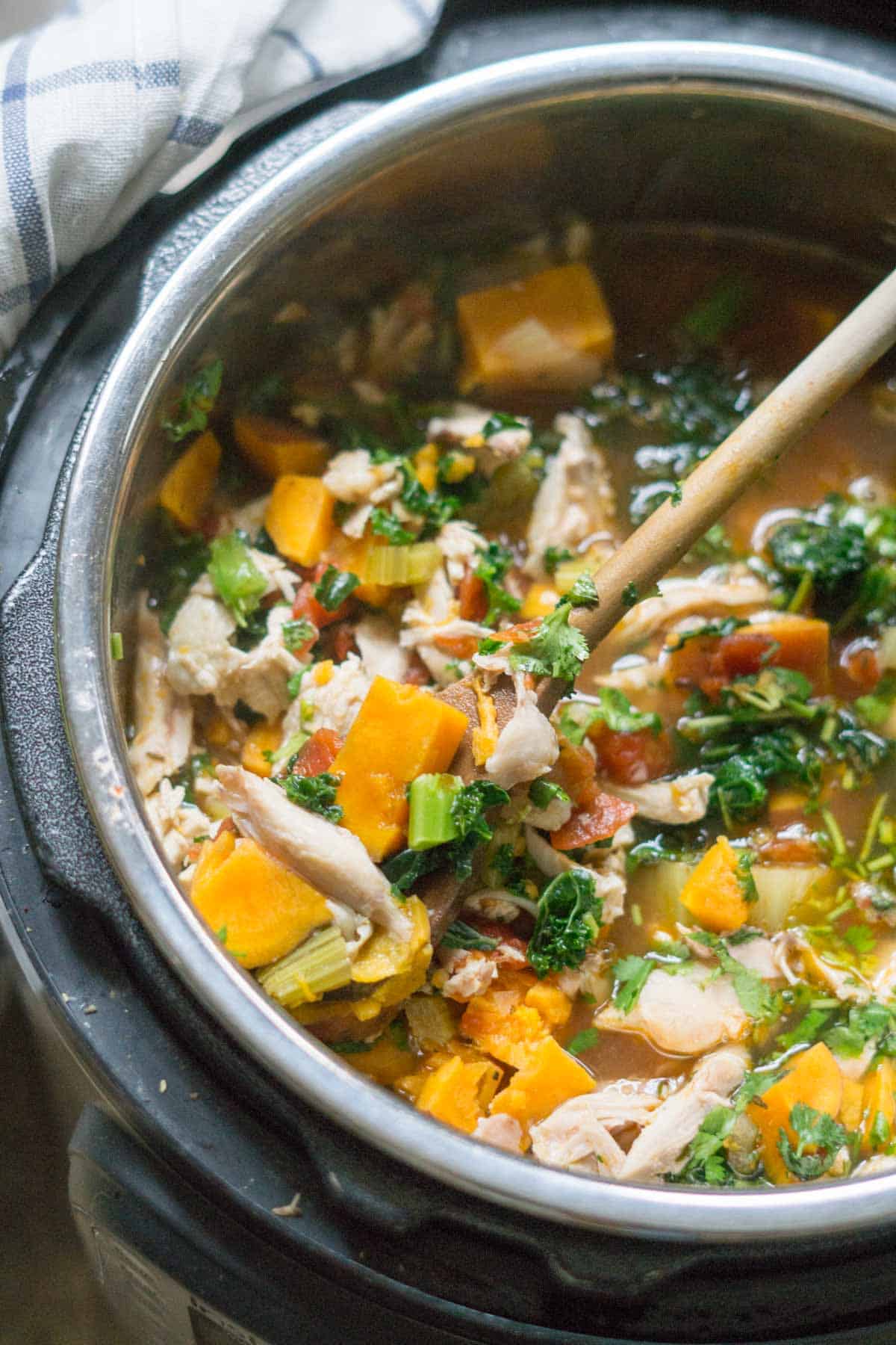Chicken Kale Soup with Sweet Potatoes made in the Instant Pot!