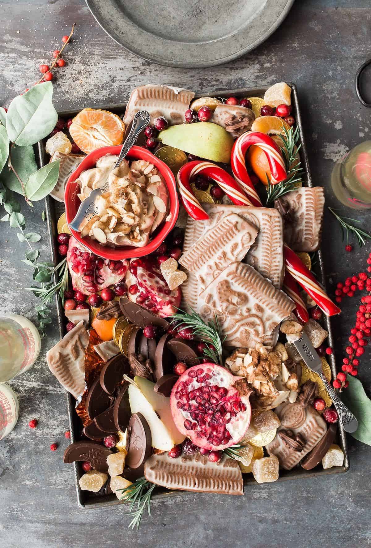 very full plate of traditional Christmas treats