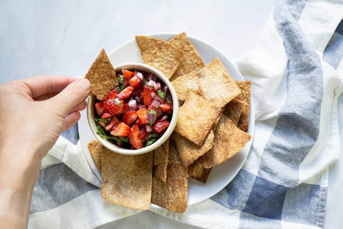 strawberry salsa with cinnamon chips