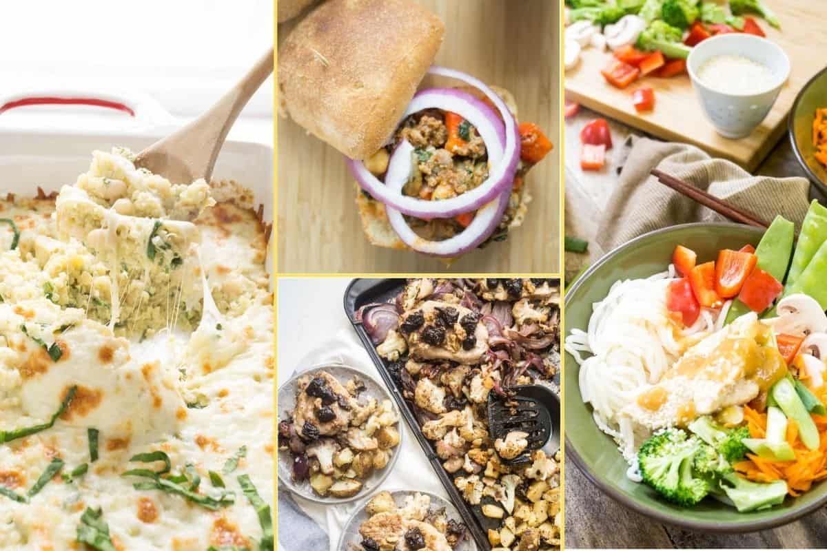 A collage of images of the dinner recipes in week 8's meal plan