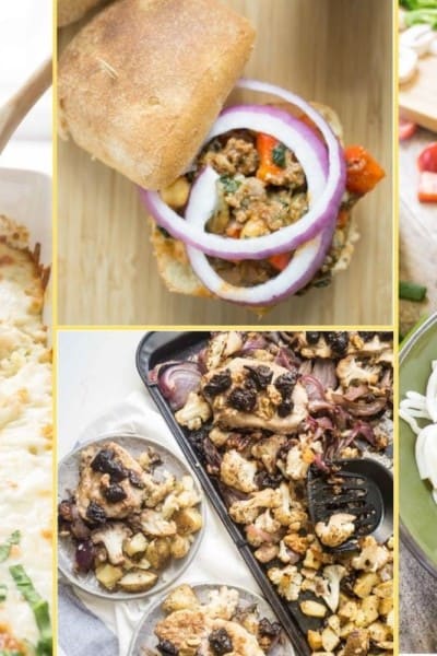 A collage of images of the dinner recipes in week 8's meal plan