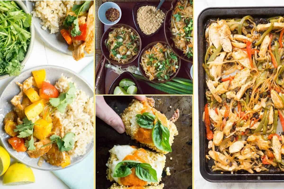 a collage of images of the suppers found in the supper club meal plan week 7