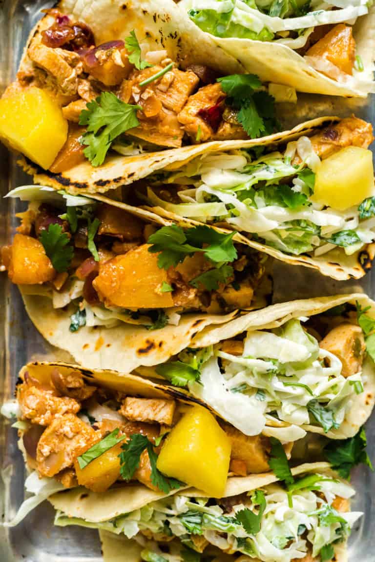 Sheet Pan Pineapple Chicken Tacos with Cilantro Slaw - Smart Nutrition ...