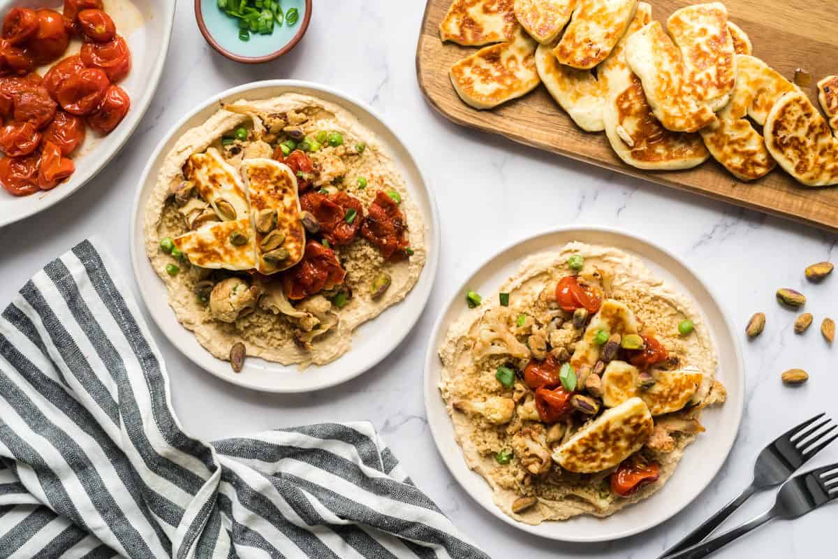 Honey Glazed Halloumi over Couscous and Roasted Veggies