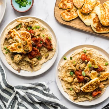 Honey Glazed Halloumi over Couscous and Roasted Veggies