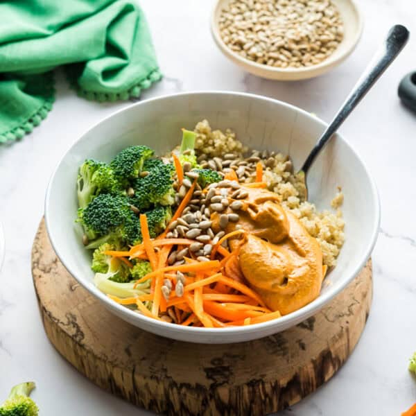 A bowl of almond chipotle power bowls.